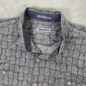 Tommy Bahama Men's XL Pineapple Shirt Gray Hawaiian Tropical Button Up S/S EUC